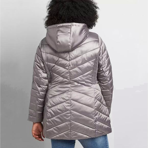 Lane Bryant Shirred Side Packable Puffer Jacket Coat Zip Front Hooded Size 18/20 - Picture 2 of 11